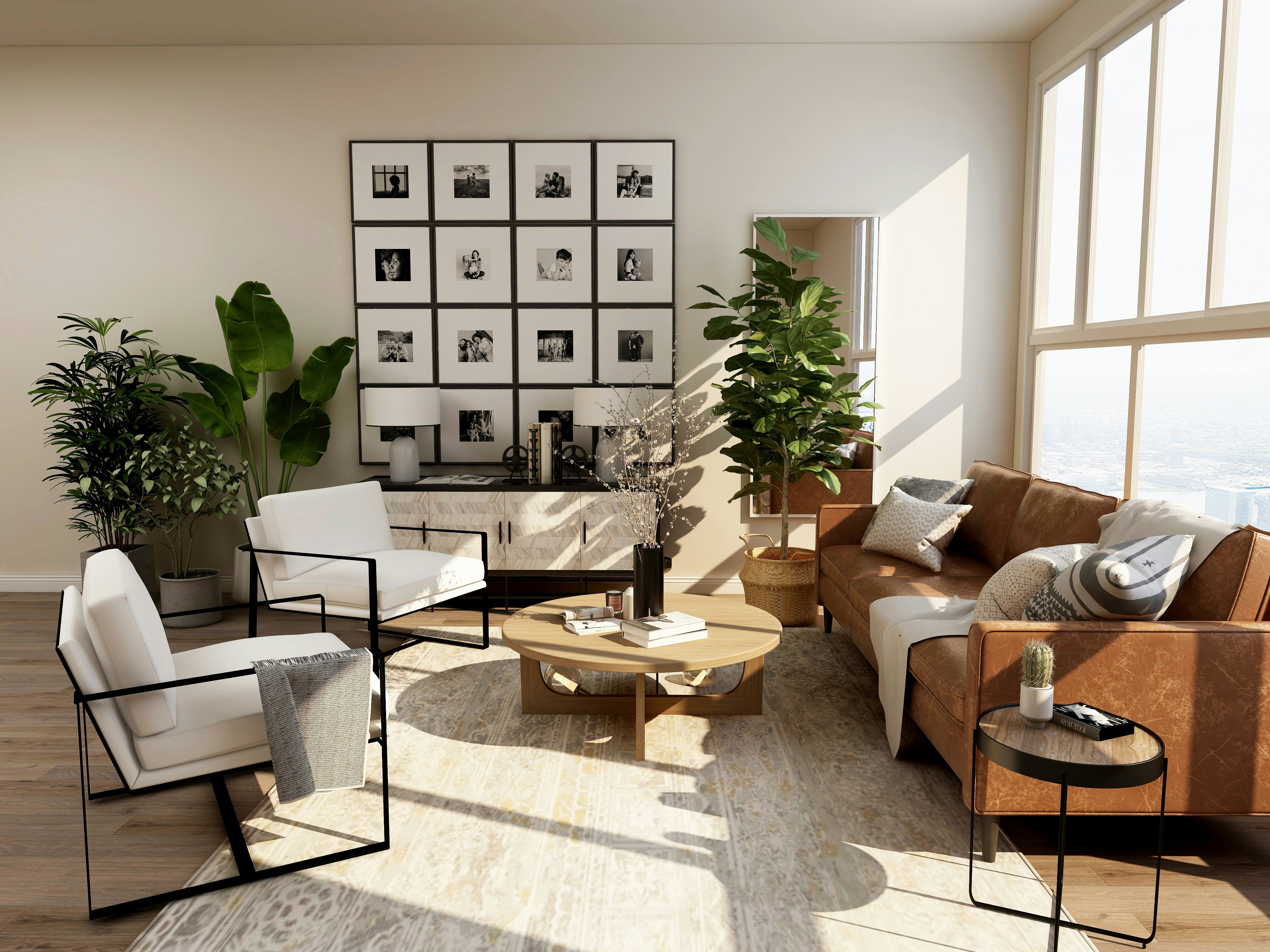 Luxury living room with curtains